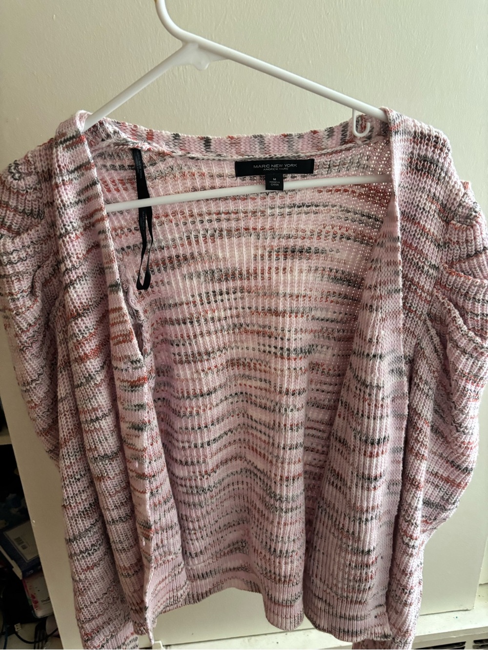 Marc New York Blush Pink Open-Front Flecked Knit Cardigan